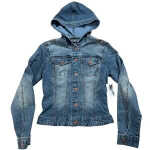 Vtg Rampage Jean Co. Women's Medium Hooded Front Pockets Denim Jacket